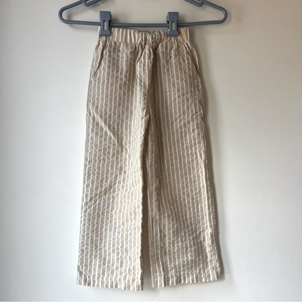 🌼 5/$20 SHEIN Kids Beige White Striped Cotton Blend Wide Leg Pants Size 120 Girl